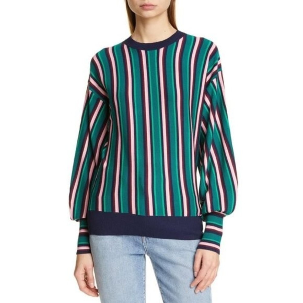Ted Baker Green, Navy, Pink Kionai Striped Crew Neck Sweater - Ted Sz 1, US 4